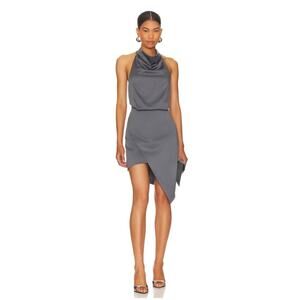 Elliatt X Revolve Camo Asymmetric Satin Cocktail Dress in Charcoal. Size XS. NWT